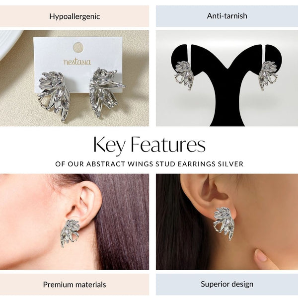 Abstract Wings Stud Earrings Silver