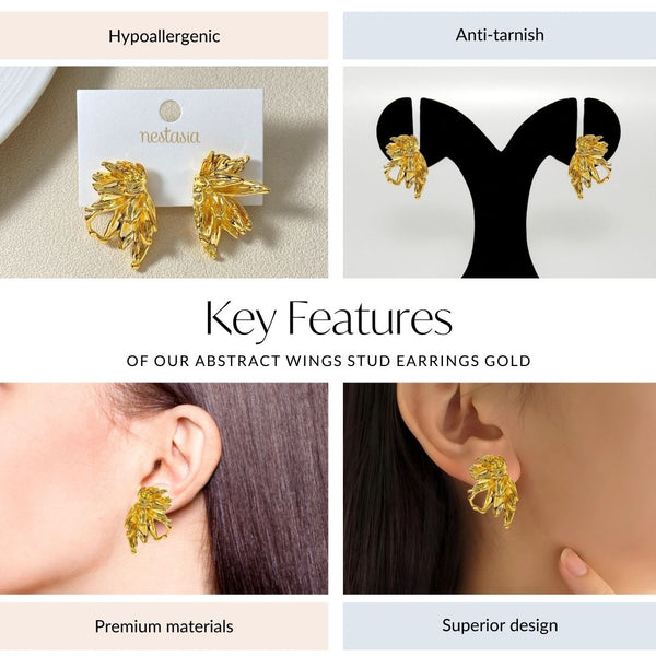 Abstract Wings Stud Earrings Gold