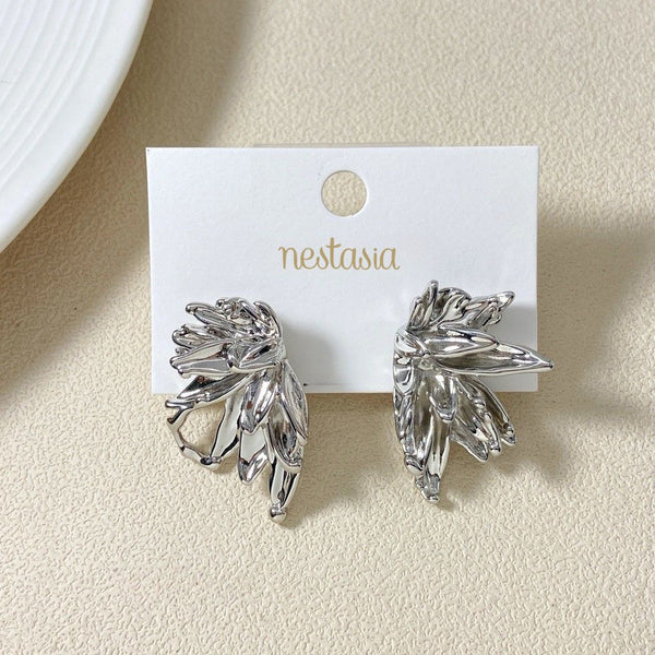 Abstract Wings Stud Earrings Silver