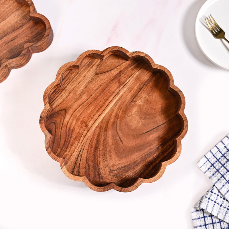 Acacia Scalloped Lazy Susan Serving Platter