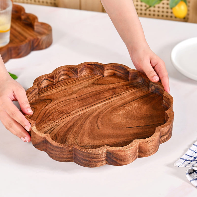 Acacia Scalloped Lazy Susan Serving Platter