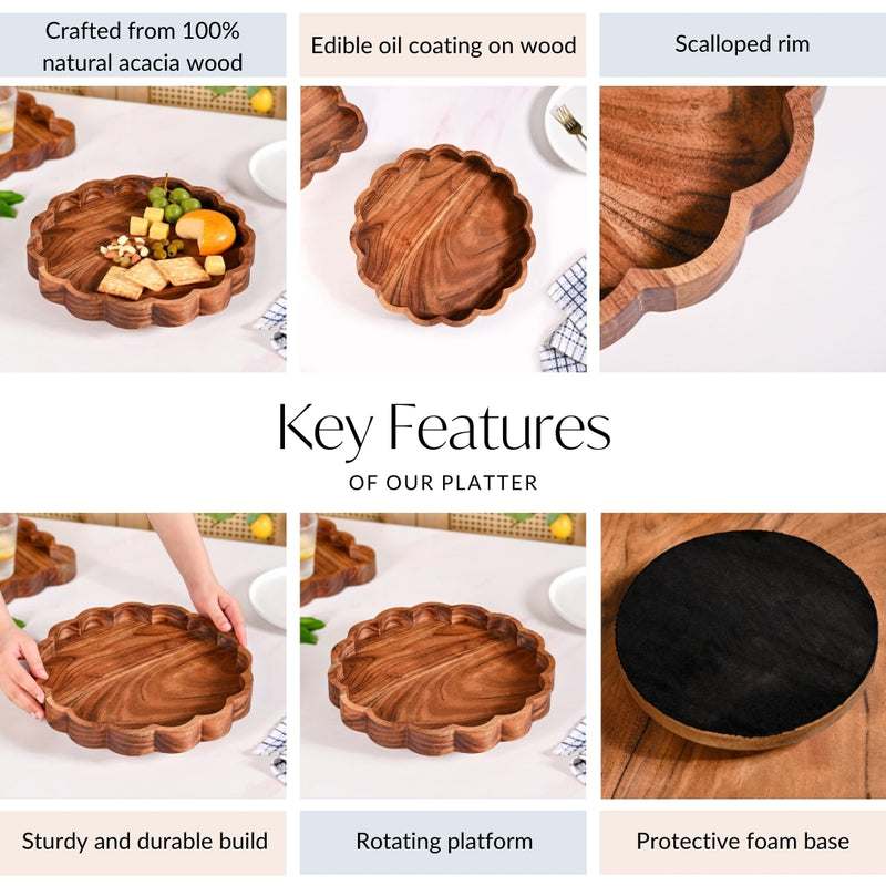 Acacia Scalloped Lazy Susan Serving Platter