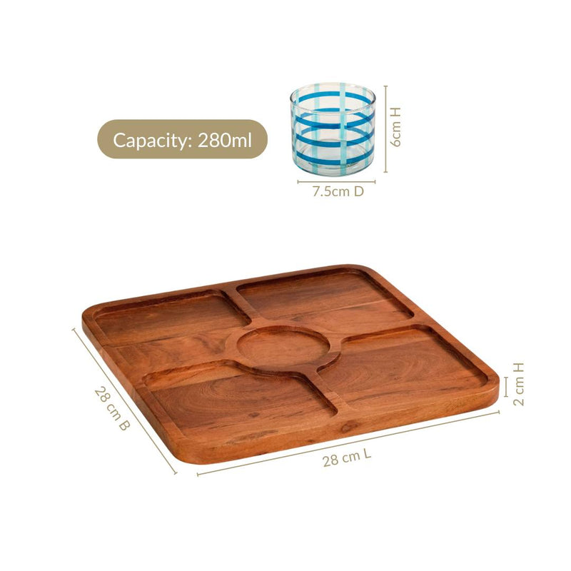 Platterazzi Sectioned Platter With Checkered Glass Bowl Set Of 2