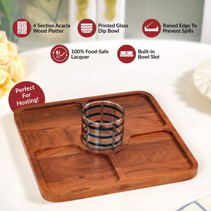 Platterazzi Sectioned Platter With Checkered Glass Bowl Set Of 2