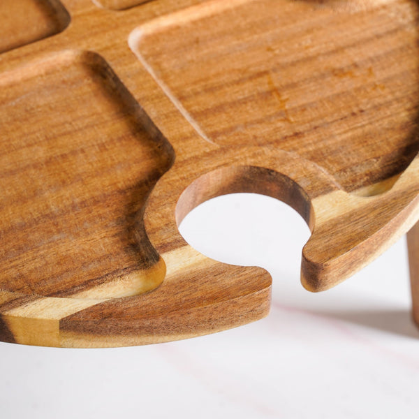 Acacia Wood Wine And Cheese Serving Tray Table
