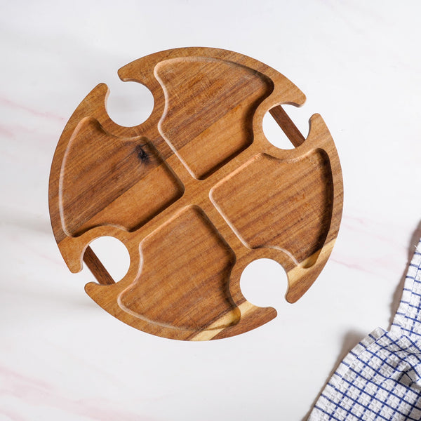 Acacia Wood Wine And Cheese Serving Tray Table