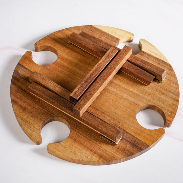 Acacia Wood Wine And Cheese Serving Tray Table