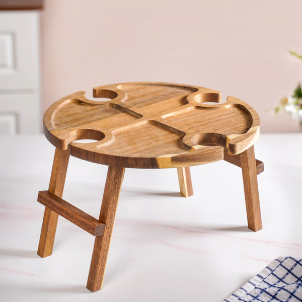 Acacia Wood Wine And Cheese Serving Tray Table