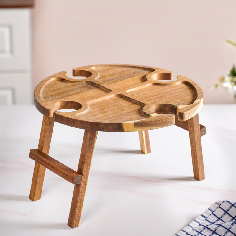 Acacia Wood Wine And Cheese Serving Tray Table