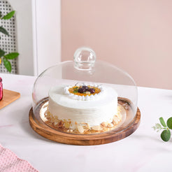 Acacia Wood Dessert Tray With Glass Cloche