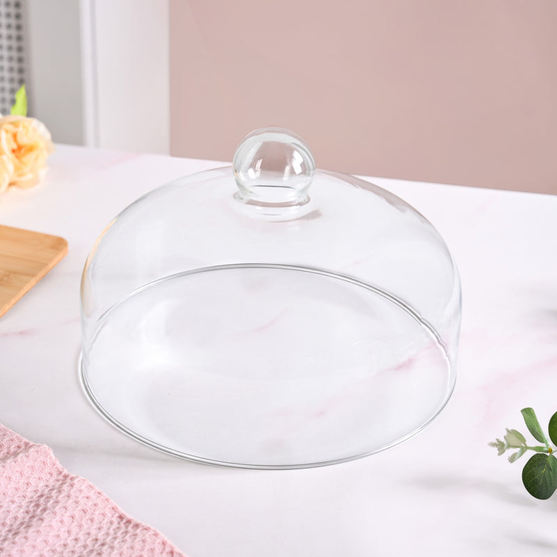 Acacia Wood Dessert Tray With Glass Cloche