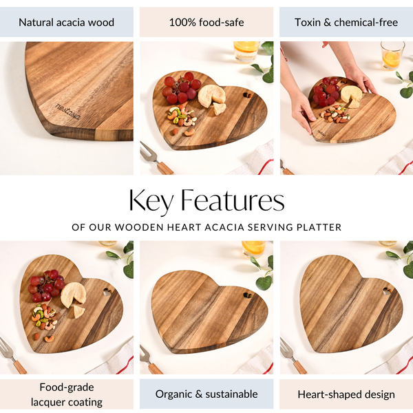 Wooden Heart Acacia Serving Platter