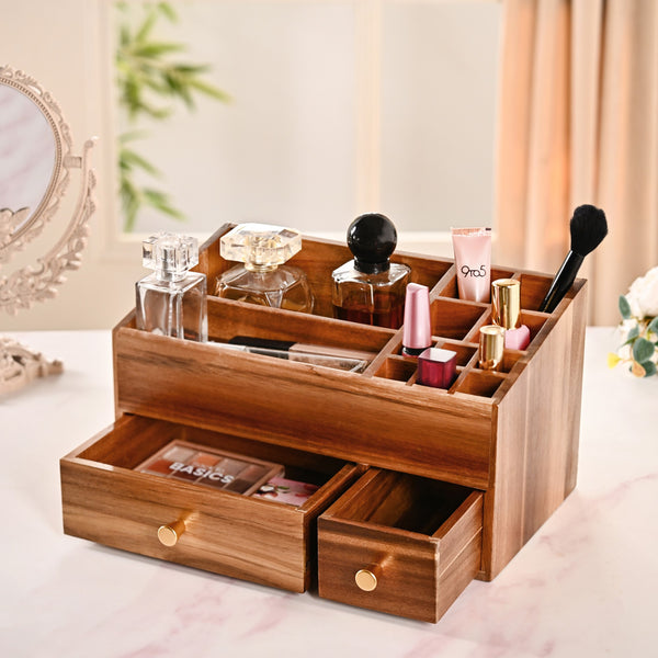 Acacia Wood Makeup Organiser Box For Dressing Table