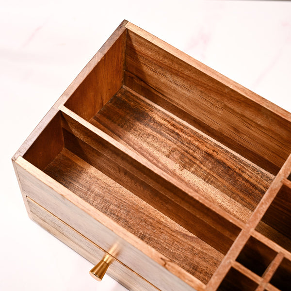 Acacia Wood Makeup Organiser Box For Dressing Table