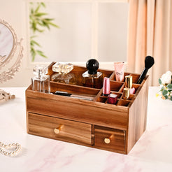 Acacia Wood Makeup Organiser Box For Dressing Table