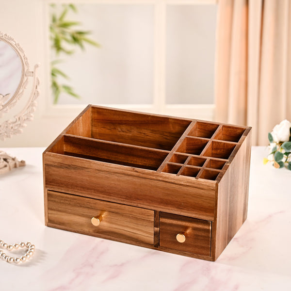 Acacia Wood Makeup Organiser Box For Dressing Table