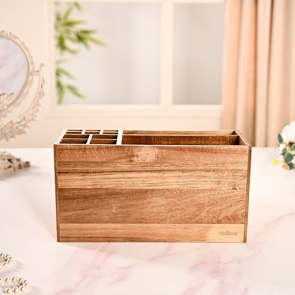 Acacia Wood Makeup Organiser Box For Dressing Table