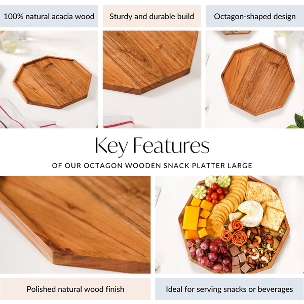 Octagon Wooden Snack Platter Large Online - Premium Platter | Nestasia