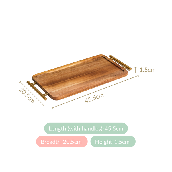 Acacia Wood Flat Serving Tray With Handles