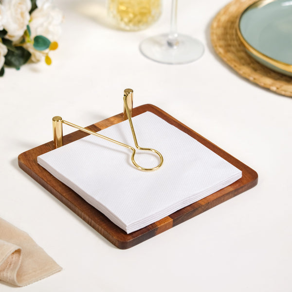 Wooden Tissue Paper Holder With Metal Clip