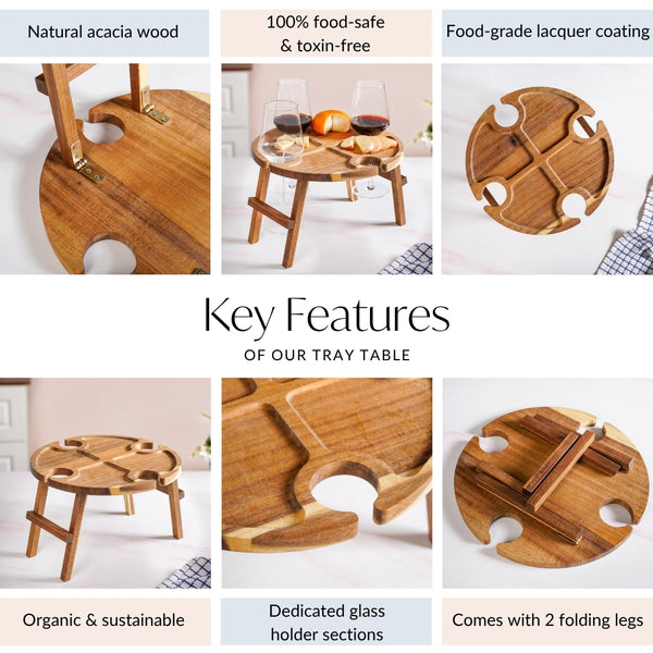 Acacia Wood Wine And Cheese Serving Tray Table