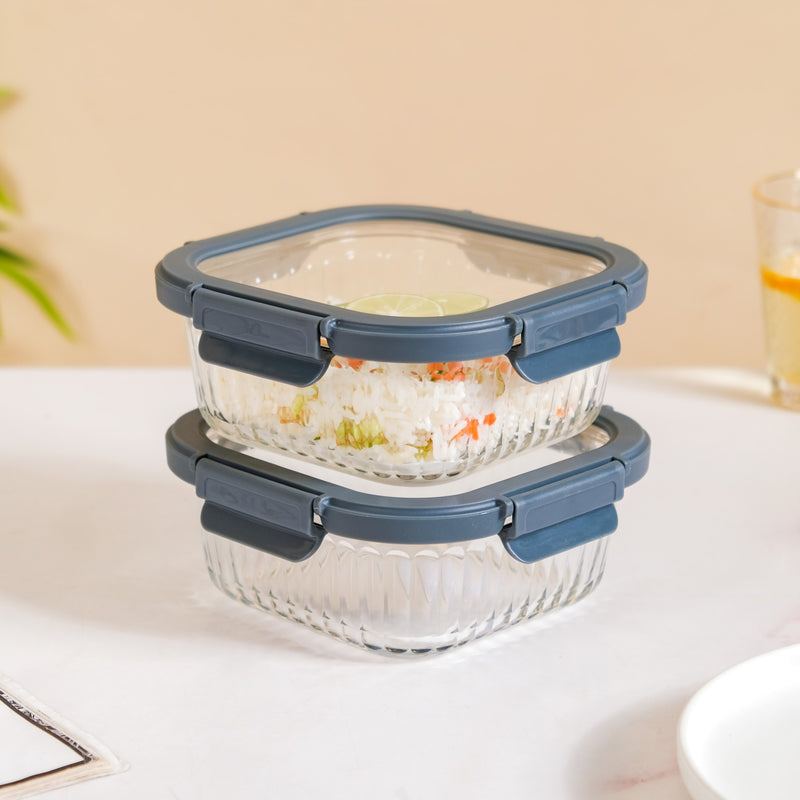 Large Fluted Glass Storage Container With Airtight Lid Set Of 2 800ml