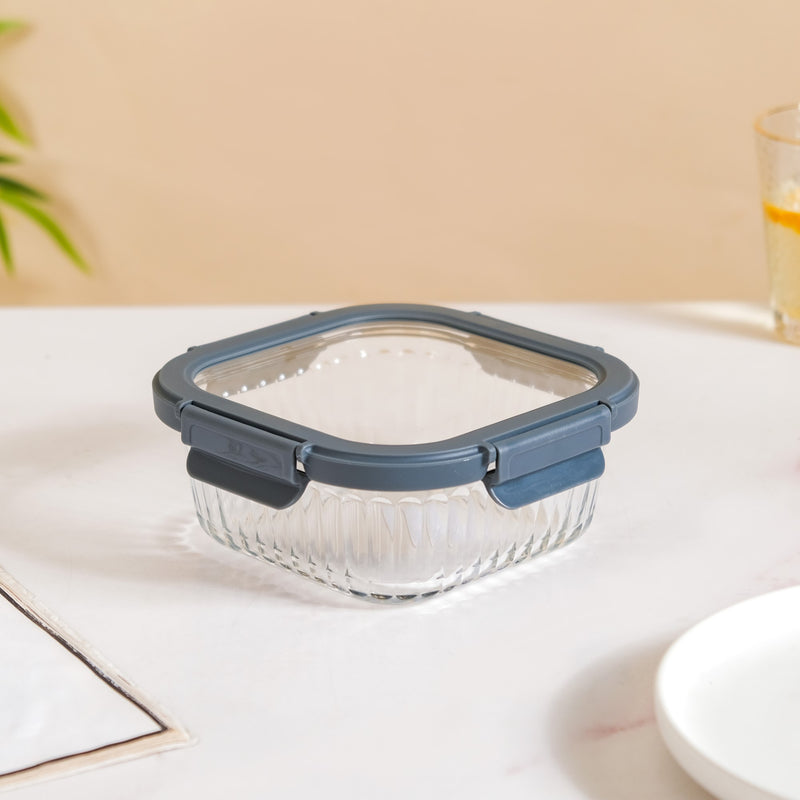 Large Fluted Glass Storage Container With Airtight Lid Set Of 2 800ml