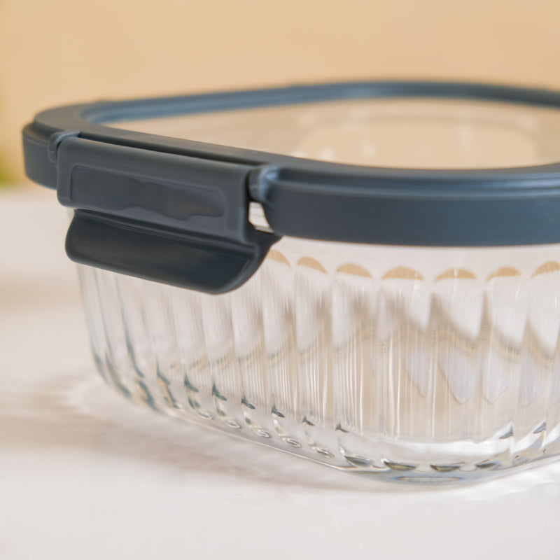 Large Fluted Glass Storage Container With Airtight Lid Set Of 2 800ml