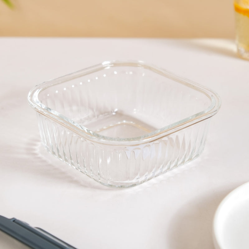 Large Fluted Glass Storage Container With Airtight Lid Set Of 2 800ml