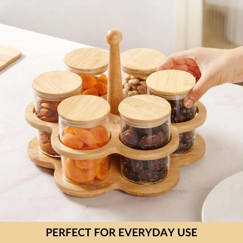 Airtight Glass Jars With Rotating Stand Set Of 7 300ml