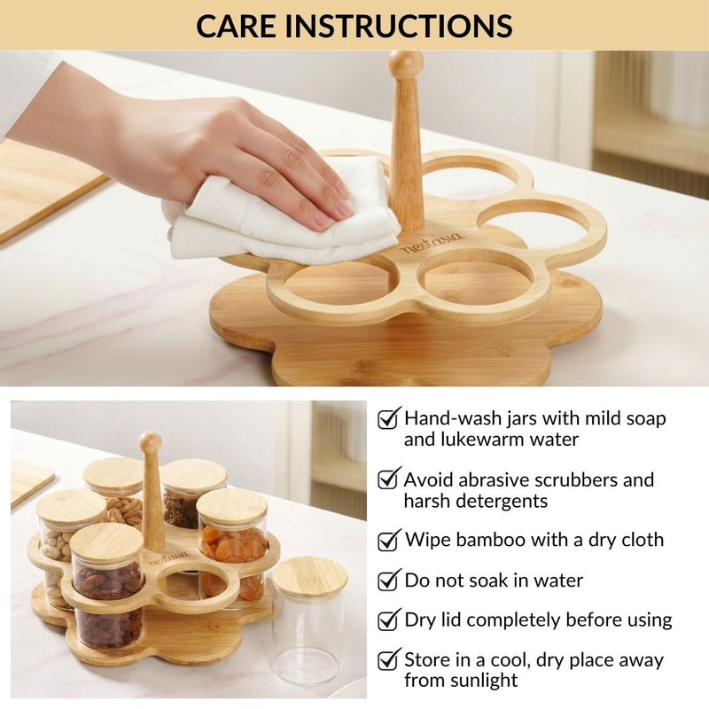 Airtight Glass Jars With Rotating Stand Set Of 7 300ml