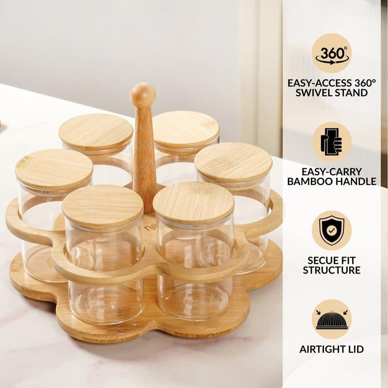 Airtight Glass Jars With Rotating Stand Set Of 7 300ml