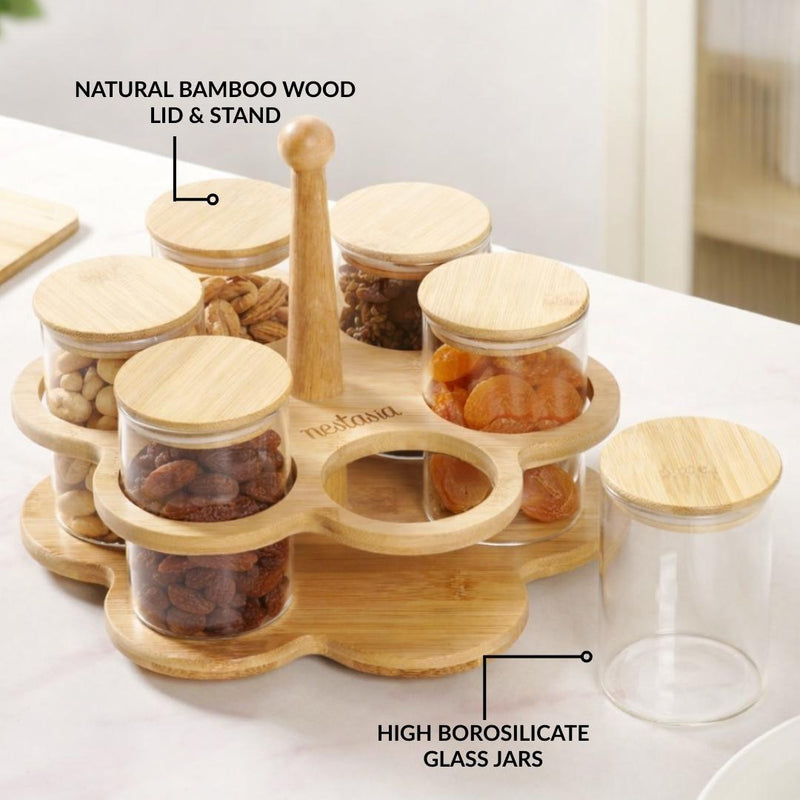 Airtight Glass Jars With Rotating Stand Set Of 7 300ml