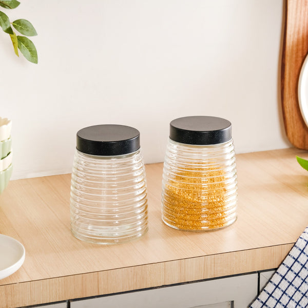 Glass Kitchen Jars With Lid Set Of 4 Rings Design 1400ml