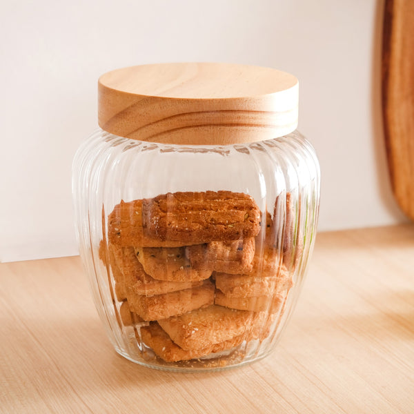 Glass Storage Jars Set of 2 With Wooden Lid 2200ml