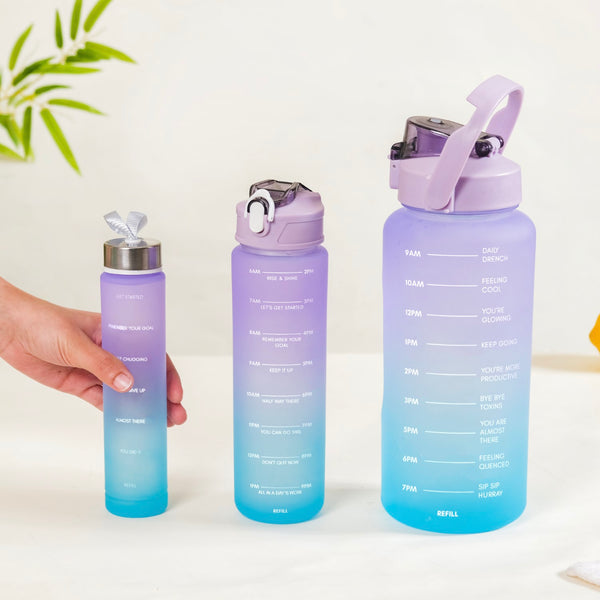 Gym Motivational Water Bottle Set Of 3 Lavender Blue