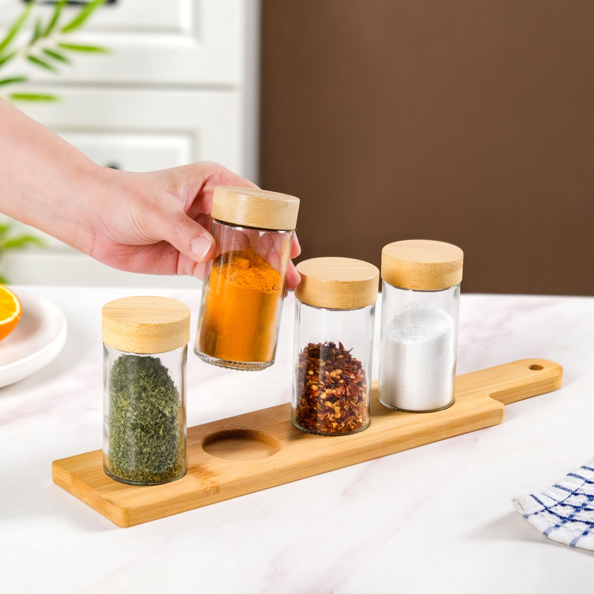 Airtight Seasoning Jars Set Of With Tray - Main Image