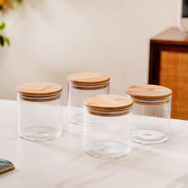 Fluted Storage Glass Jar Set Of 4 730ml