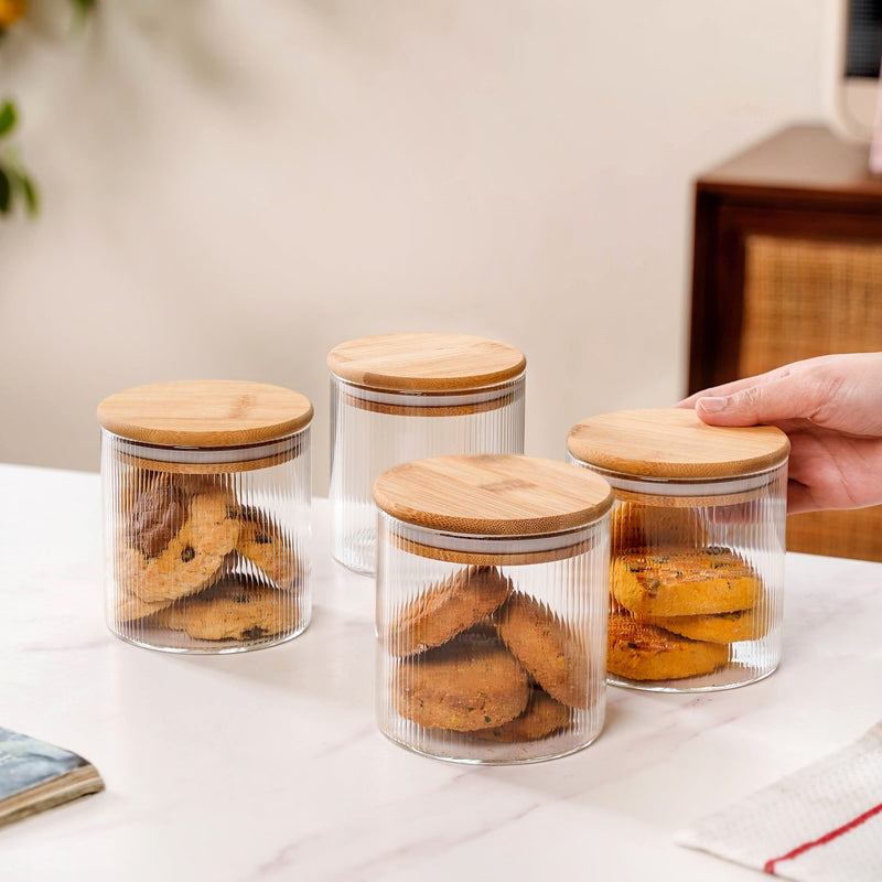 Ribbed Textured Storage Glass Jar Set Of 4 730ml