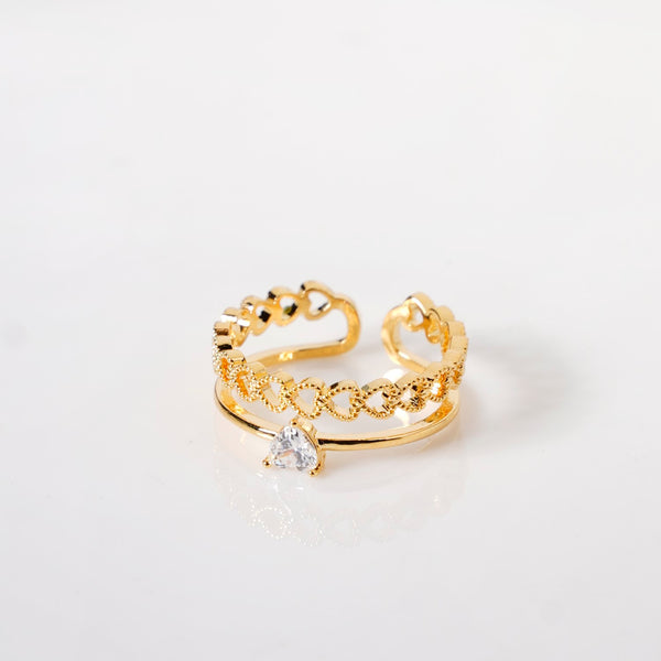 All Hearts Studded Gold Ring