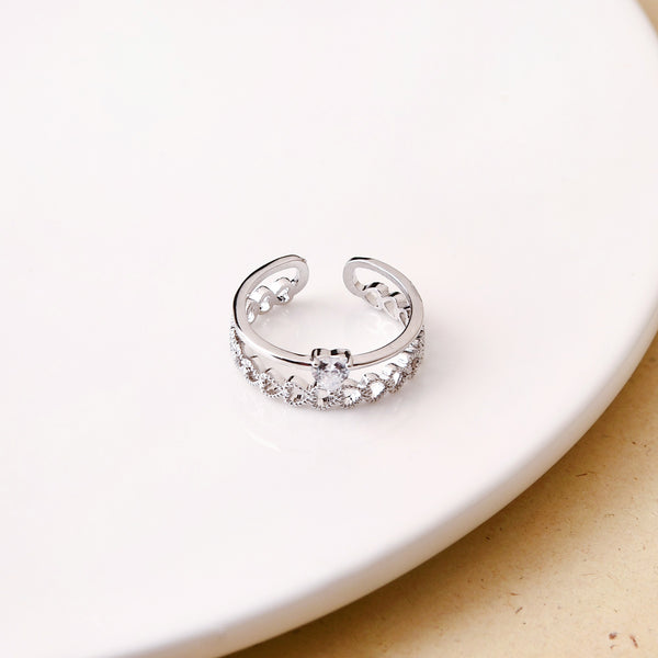 All Hearts Studded Silver Ring