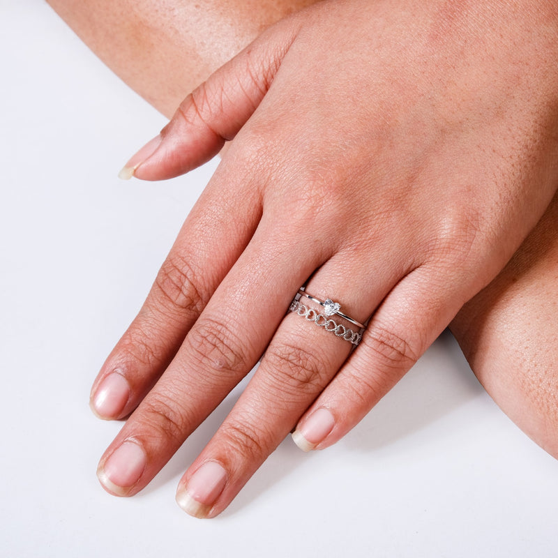 All Hearts Studded Silver Ring