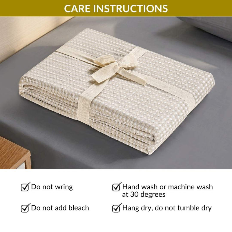 All Season Waffle Sofa Throw Blanket Beige White 220x200cm