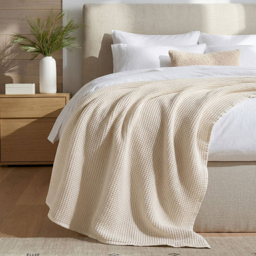 All Season Waffle Sofa Throw Blanket Beige White 220x200cm