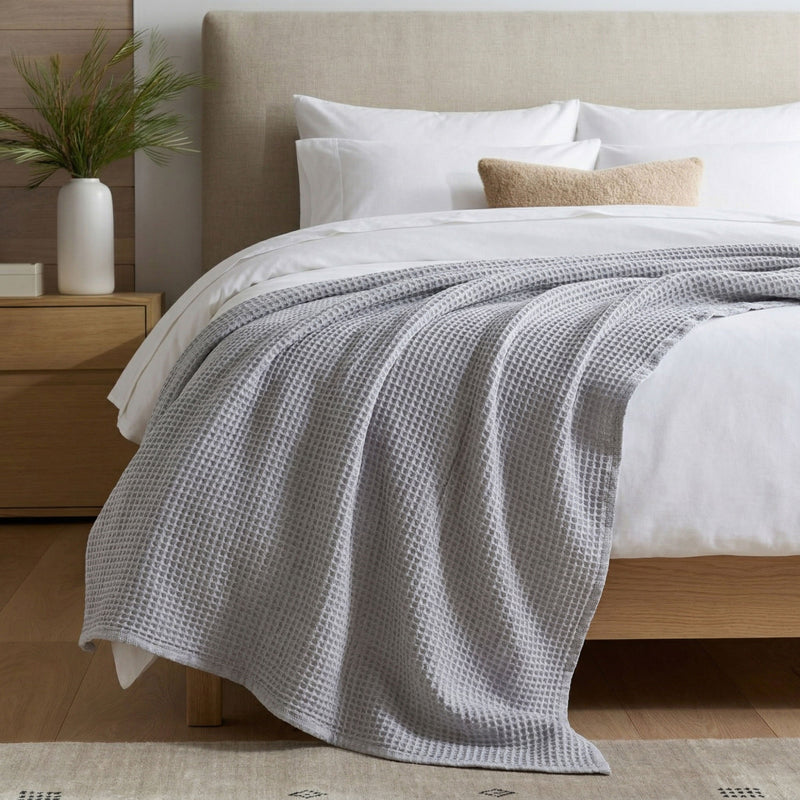 All Season Waffle Sofa Throw Blanket Grey White 220x200cm
