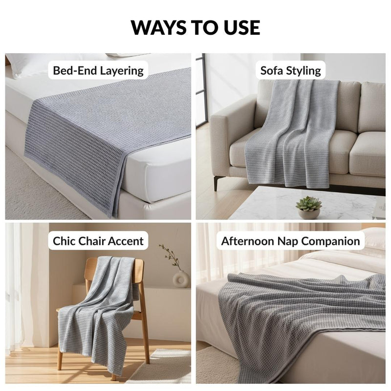 All Season Waffle Sofa Throw Blanket Grey White 220x200cm