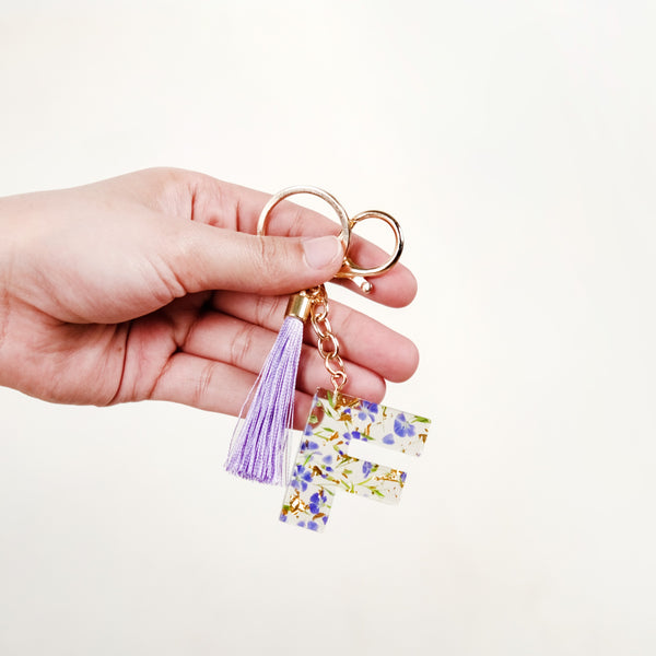 Floral Fantasy F Keychain With Satin Tassel