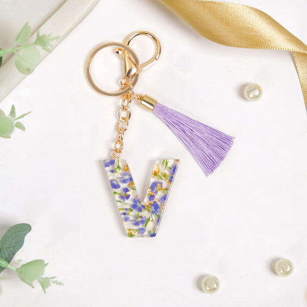 Violet Whimsy Pressed Flower V Keychain