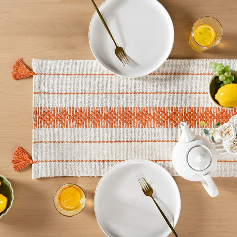 Amber Weave Cotton Runner With Tassels 180x33cm