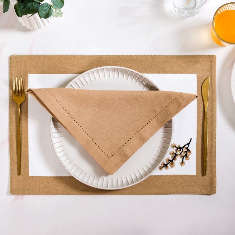 Midori Premium Cotton Hemstitched Dinner Napkins Set Of 6 In Brown